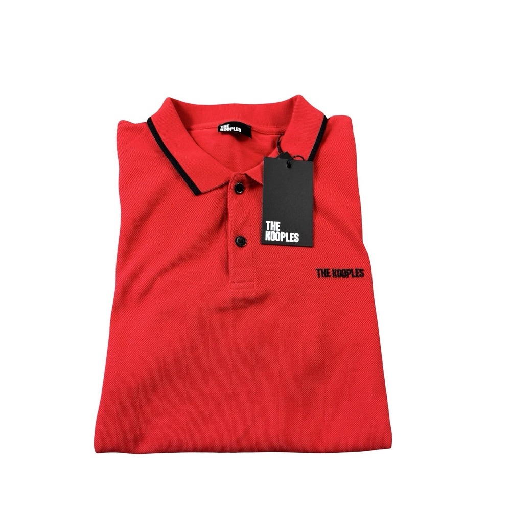 The Kooples Red Black Tipped Cotton Mens S/S Polo Shirt Size M NWT